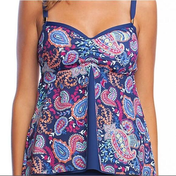 24th & Ocean Women’s Paisley Lane Multicolored Fly Away Tankini Top Sz Small NWT - Picture 1 of 8